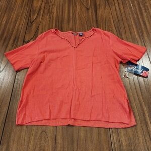 Vintage Phool Embellished Beaded accents 100% Cotton Tunic blouse  gauze coral